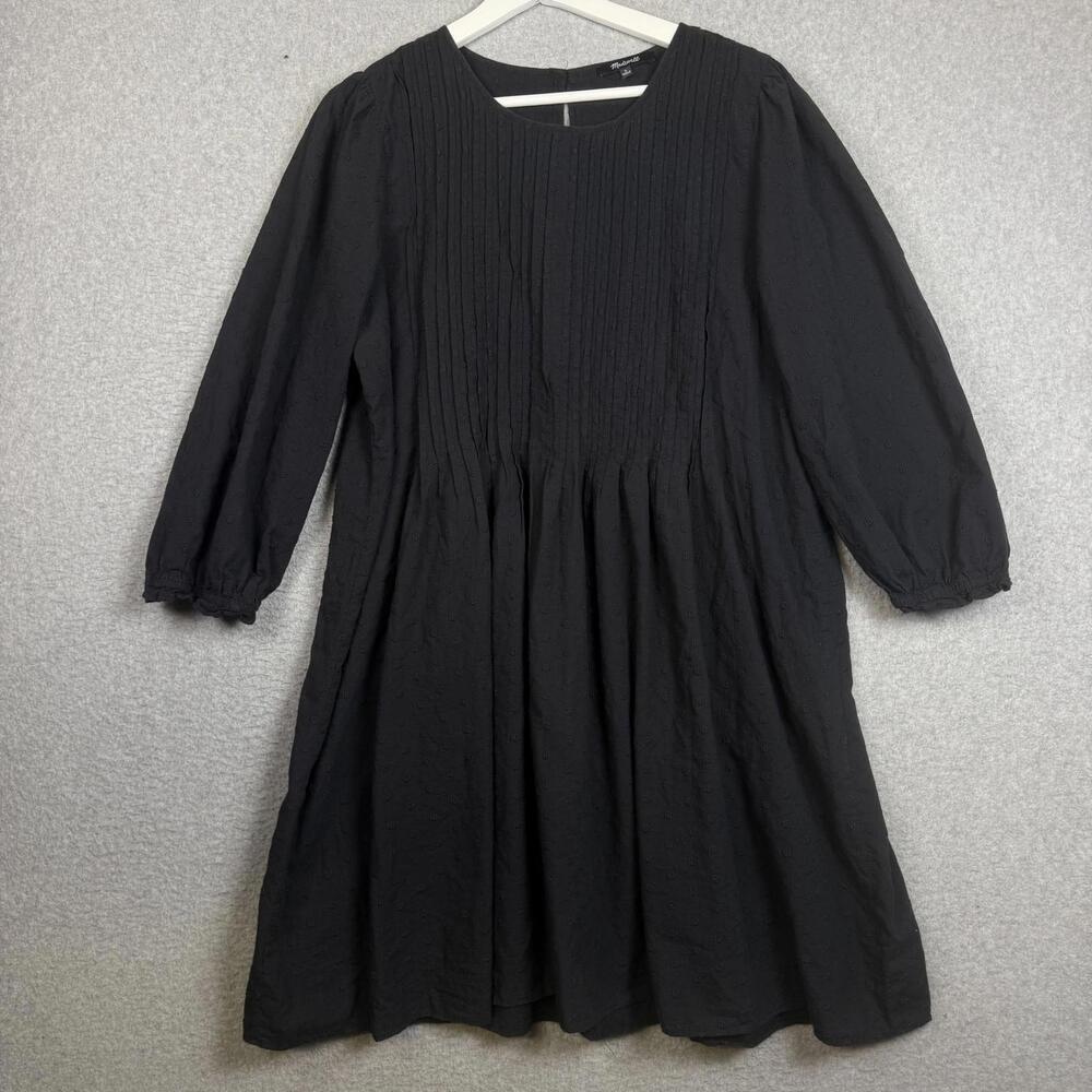 Madewell Women's Embroidered Pintuck Mini Dress Black Size Large